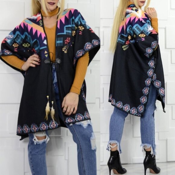 PIPER Colorful Poncho - Navy Blue - Picture 1 of 5